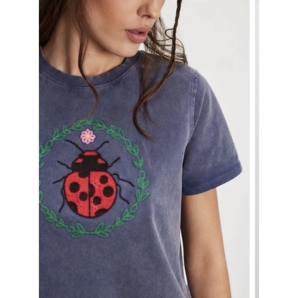 Free People Tricia Fix Eyelet  Embroidered Ladybug 🐞 Cute Animal Tee T Shirt XS